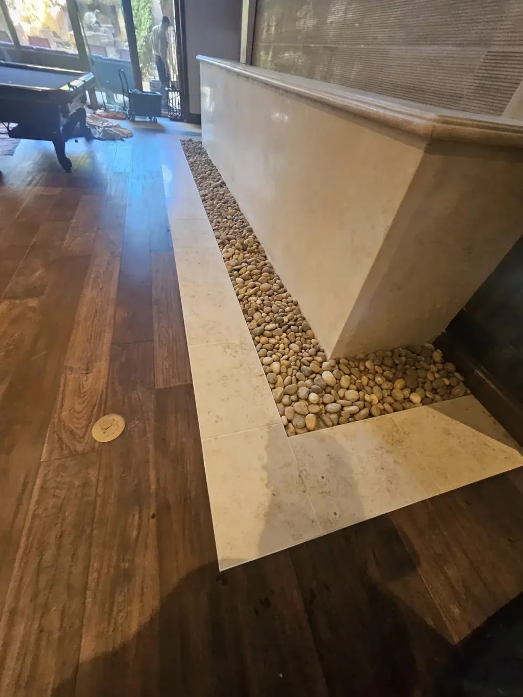 Finished travertine surface after professional polishing
